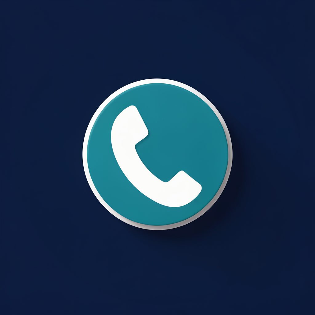 Small circular icon in teal and white showing a simple phone outline on a navy background